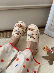 XIXITIAO Color Dot Dog Pattern Slippers, Unisex Casual Home Floor Shoes, All Season Soft Sole Breathable Sweat-Absorbent Cute Indoor Slides - Milky Apricot Color - View 8