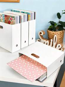 3/1pc Large Capacity Foldable Scrapbook Paper Storage Box, Desktop Book Organizer Rack, Scrapbook Paper Storage Box, Plastic File Storage Box - Multicolor - View 2