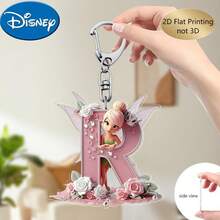 Llavero de bordado de letra de hada de flores Disney 2D plano, 26 patrones de dibujos animados florales 'A-Z', colgante de acrílico con cadena, adecuado para bolsos, llaves y llaves de coche, regalo de accesorios de viaje, diseño de llavero floral lindo, superficie lisa, llavero, llavero decorativo, llavero de dibujos animados, regalo de Navidad, regalo para fans, regalo de vacaciones, decoración del hogar - Multicolor - Ver 25