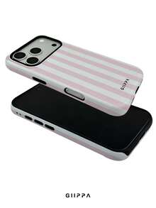 GIIPPA 1件淺粉色與淺灰色白色條紋圖案設計手機殼，適用於Phone 17 Pro Max，兼容Phone 16 Pro Max、15 Pro Max、14 Pro Max，韓式高端時尚趣味手機殼，兼容11/12/13/14/15/16 Pro Max Plus，優雅設計適合男女使用，送給女友的完美禮物，適用於聖誕節、情人節、復活節、婚禮季和生日！ - 淺粉色 - 查看 4