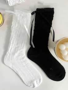 1/2 Pairs Spring/Summer Thin Sweet Versatile Ballet Style Bow Hollow Out Slouch Socks - Multicolor - View 12