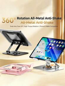 1pc New Silver/Black Tablet Stand, Desktop Live Streaming Phone Holder With 360° Rotating Base, Metal Design Wide And Stable Ensuring Secure Grip, Compatible With Multiple Tablets And Phones, Multi-Function Mounting Device, Multi-Angle Adjustable Design, Suitable For Office Desk/Workstation Office Staff And Tech Enthusiasts - View 4