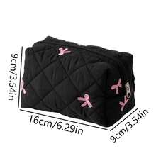 粉色刺繡蝴蝶結化妝包，可愛女性拉鍊收納袋，口紅、盥洗用品袋、衛生棉收納袋、刷具收納袋、盥洗用品袋、旅行必需品、房間裝飾、浴室收納、度假必需品、生日禮物、開學禮物 - 黑色 - 查看 5