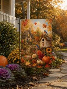 1pc Autumn Harvest Birdhouse Garden Flag, Romantic Country Farmhouse Style Polyester Outdoor Garden Flag, Suitable For Garden Yard, Autumn Decoration, Harvest Festival, Thanksgiving And Outdoor Patio Decor - A - View 8