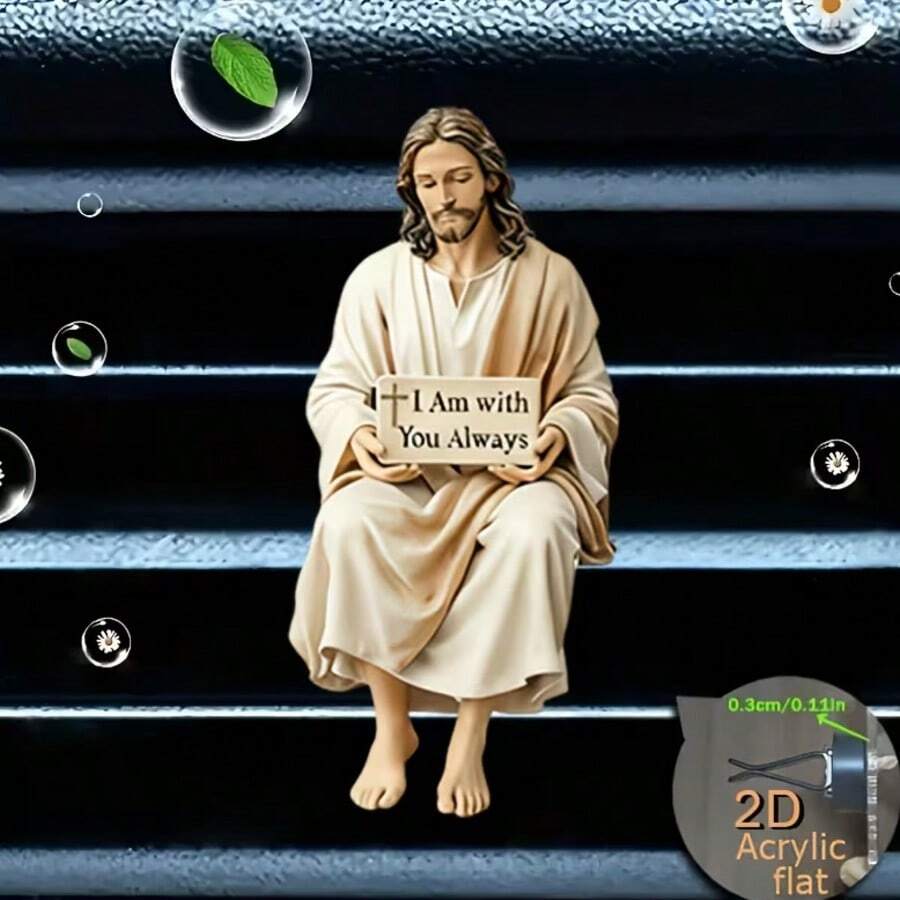 Dekorasi Klip Ventilasi Udara Yesus Datar 2D, "Sumber Bebas Aroma", Dengan Bantalan Spons Bebas Bau Dua Lapis, Diffuser Pengharum Mobil Akrilik, Dapat Menambahkan Aroma Sendiri, Aksesori Mobil - A - View 1