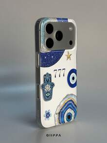 GIIPPA 1pc Evil Eye & Star Pattern Design Phone 17 Pro Max Phone Case, Compatible With Phone 16 Pro Max, 15 Pro Max, 14 Pro Max, Korean Style High-End Fashion & Fun Phone Case, Compatible With 11/12/13/14/15/16 Pro Max Plus, Elegant Design Suitable For Men & Women, Perfect Gift For Girlfriend On Christmas, Valentine's Day, Easter, Wedding Season And Birthday! - Multicolor 1 - View 2