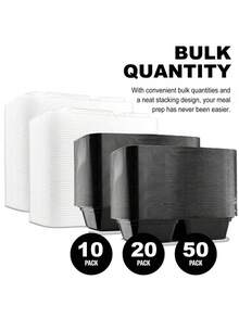 50/20/10/1 Pack Reusable 2-Compartment Meal Prep Containers With Lids, Durable Leak-Proof, Microwave, Freezer, Dishwasher , Portable For On-The-Go, Black - Black - View 10