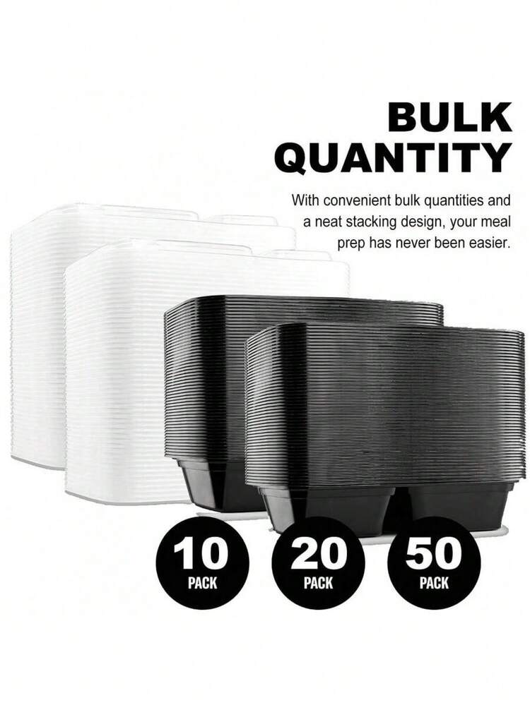 Hộp đựng chuẩn bị bữa ăn tái sử dụng 2 ngăn kèm nắp, 50/20/10/1 gói, bền, chống rò rỉ, dùng được trong lò vi sóng, ngăn đông, máy rửa bát, tiện lợi mang theo, màu đen - màu đen - Xem 10