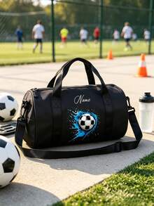 1 pieza Mini bolso bandolera cilíndrico personalizado para volver a la escuela, estampado de fútbol simple y versátil, cierre con cremallera de material de nailon, correa de hombro ajustable, transporte a mano, adecuado para clase de fútbol, entrenamiento deportivo, escuela, salidas al aire libre, compras, uso diario. Regalo de cumpleaños. - Multicolor - Ver 10