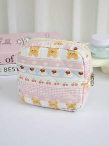 Vintage Ditsy Floral Makeup Bag, Multiple Colors Available, Regular Style, Quilted Diamond Stitching, Cute Print Design Storage Bag, Lightweight Large Capacity, Portable Storage Organizer, Can Store Cosmetics/Sanitary Pads And Other Small Items - Multicolor - View 11