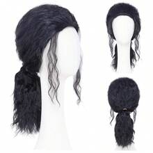 New European Men Full Mid Long Curly Headwear Black Soft Wavy Layers Adjustable Inner Cap Daily Leisure Themed Cos Event Thanksgiving Holiday Present Wigs Cosplay Wigs Halloween Costume Wigs - C561 - View 3