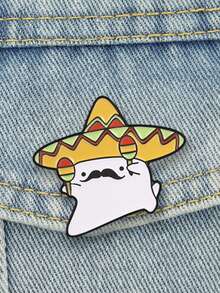 Mexican Sombrero Cat Maraca Enamel Pin Cute Moustache Kitty Fiesta Lapel Brooch Backpack Decor Gift - Multicolor - View 4