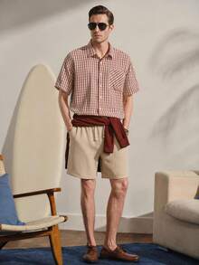 VeloEdit 3pcs Men's 100 Cotton Solid Color Drawstring Waist Pocket Shorts Men Pack Lounge Linen Summer Old Money Vacation Style Gift And - Multicolor - View 2