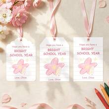 Personalized Custom Gift Hang Tag Editable Text, Pastel Hand Drawn Flower Bow Backpack Tag, Back To School Gift Box Label, Wedding Guest Favor Tag, Bridal Shower Party Decor, Multi-Scene Hang Label For Candy Box & Handmade Gift Wrapping - Custom Hang Tags - View 3