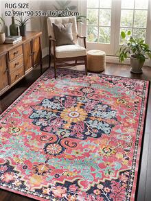 1 pieza Alfombra de estilo persa vintage desgastada, estilo bohemio marroquí rojo de fibra de poliéster cómoda, alfombra rectangular rosa de fácil cuidado lavable para sala de estar, pasillo, lado de la cama, sala de estar, dormitorio, decoración del hogar - Multicolor - Ver 26