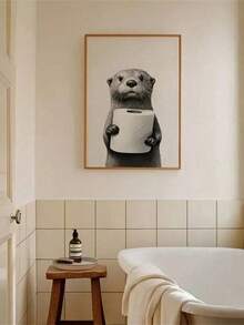 1pc Unique Black And White Otter Canvas Art Print - Bathroom Wall Decor - Unframed, Wall Art, Poster Gift For Birthday And Graduation - Cartoon - View 4