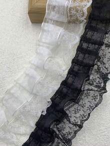 10 Yards Double Layer Ruched Chiffon Lace Trim, 5cm Wide, Double Layer Flounce, Tulle Lace, Jacquard Lace, Suitable For DIY Sewing Crafts, Pillowcase Decoration - Multicolor - View 2