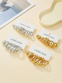 5 Pairs UV Electroplated CCB Women's Geometric Chunky C-Shaped Hoop Earrings Set, Suitable For Family, Friends, Gift-Giving And Daily Wear - Geometric Earring Set - View 10