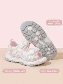 Sandalias deportivas cerradas para niñas, con estampado de mariposa, cierre de gancho y bucle, suela gruesa antideslizante y transpirable, adecuadas para playa, escuela y actividades al aire libre en verano - Blanco - Ver 6