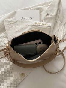 New Fashion Versatile Textured Chain Shoulder Bag Underarm Women's Handbag - Khaki - View 4