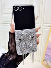1pc Popular Fashion Cute Electroplated Large Rhinestone Butterfly Tassel Foldable Phone Case, Full Coverage Anti-Drop Protective Shell Compatible With Samsung Galaxy ZFlip 8 Galaxy ZFlip 7 Galaxy ZFlip 7FE Galaxy ZFlip 6 Galaxy ZFlip 5 - Multicolor - View 30