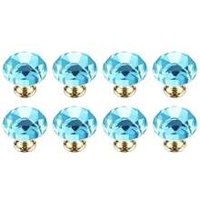 8 buah Gagang Laci Biru Langit 30mm, Gagang Kabinet Kaca Kristal Berbentuk Berlian dengan Alas Emas, Cocok untuk Dapur, Meja Rias, Pintu, Kabinet - 8 item - View 2