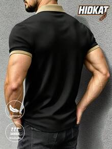 Hidkat Men's Summer New Colorblock Waffle Knit Polo T-Shirt, Lightweight And Breathable, Fit, Suitable For Casual Wear And Outdoor Hiking - Black - View 3