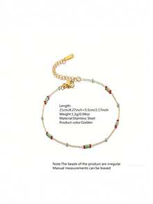 VceTd 4PCS/1PC Vintage Style Colorful Beaded Adjustable Stainless Steel Women's Bracelet Set, Suitable For Daily Wear, Layering Or Summer Gift For Friends - Yellow Gold - View 13