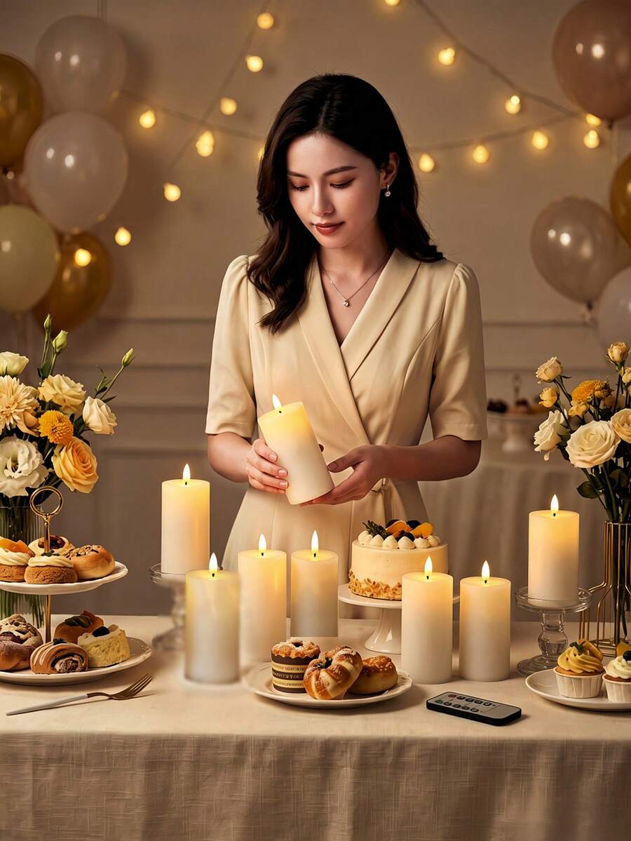 Juego de 8/12 velas LED sin llama con forma de bala, con control remoto, funcionan con batería, adecuadas para decoración del hogar, Navidad y bodas - Blanco - Ver 1