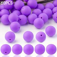 60PCS 15mm Solid Color Silicone Beads Set, Orange White Black Red Purple Round Loose Beads, Adult DIY Accessories, Suitable For DIY Beaded Pens, Earrings, Etc., Perfect As Holiday Birthday Gifts, Beads & Bead Assortments - 15mm Solid Color Beads - View 12
