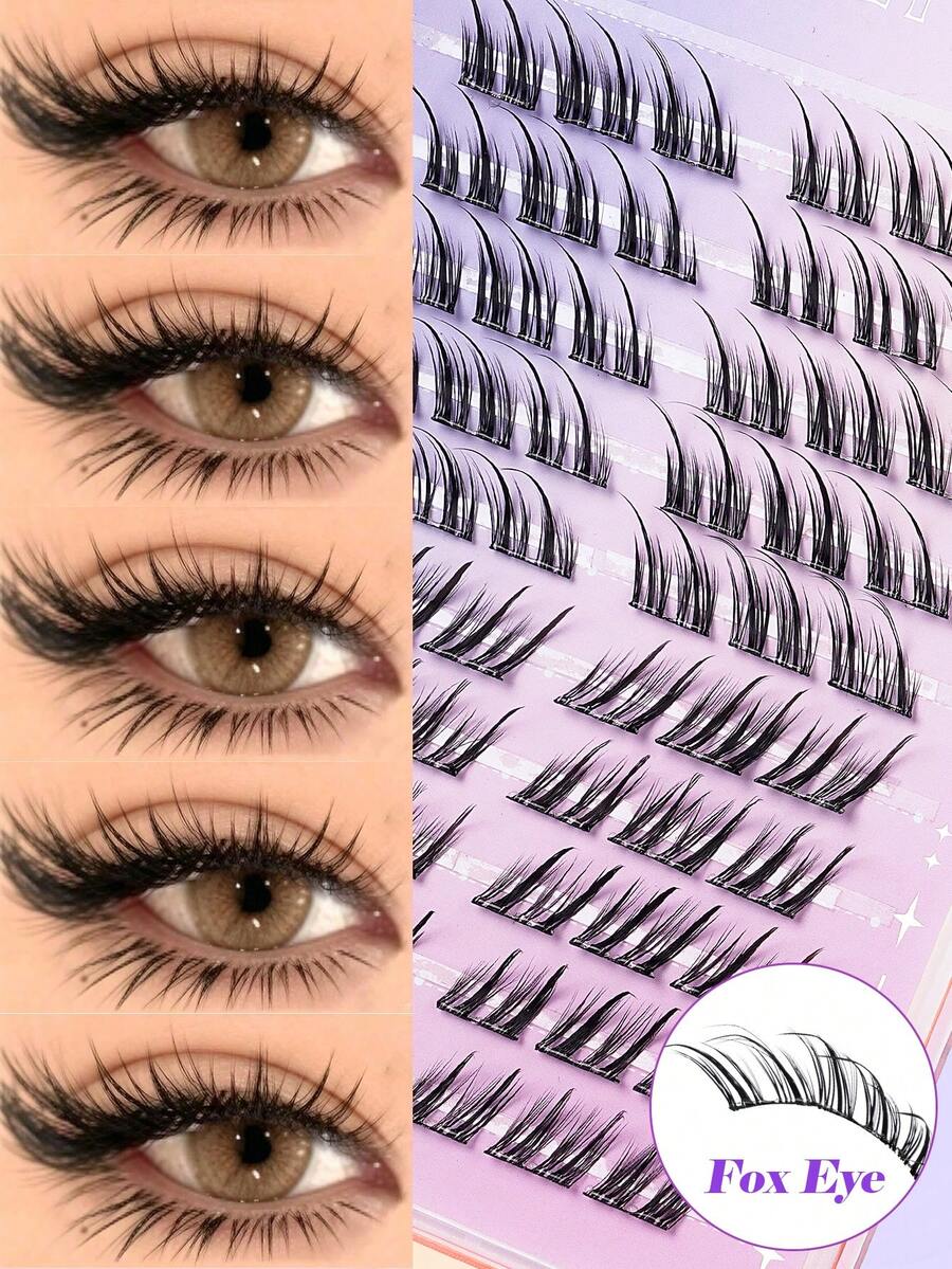 MAANGE 60 Clusters C-Curl Cat Eye Sexy Single-Stem Faux Eyelashes, Cat Eye Fox Style False Lashes, Glue-Free Easy Wear, Elongate Eye Tail And Enlarge Eyes, Loose Segmented Natural False Eyelashes, Beginner Friendly, Reusable, Single Lash Clusters, Lash Clusters, Single Stem Lashes, False Eyelashes, Eyelashes - C - View 1