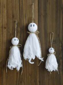 1pc Mesh Ghost Twine Hanging Ornament Garland, Gothic Halloween Window Mantel Decor, Farmhouse Fall Thanksgiving Tiered Tray Banner, Dark Aesthetic Autumn Holiday Porch Wall Tabletop Hanging Accessory Indoor Horror Theme Party Home Decoration - Multicolor B - View 10