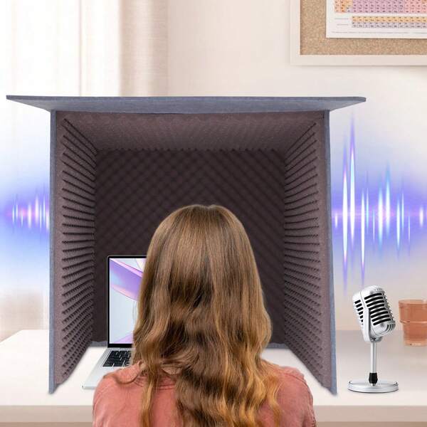 Gladney Desktop Soundproof Recording Booth, Foldable Vocal Isolation Shield, Dual-Layer Noise Reduction, Purple Gray