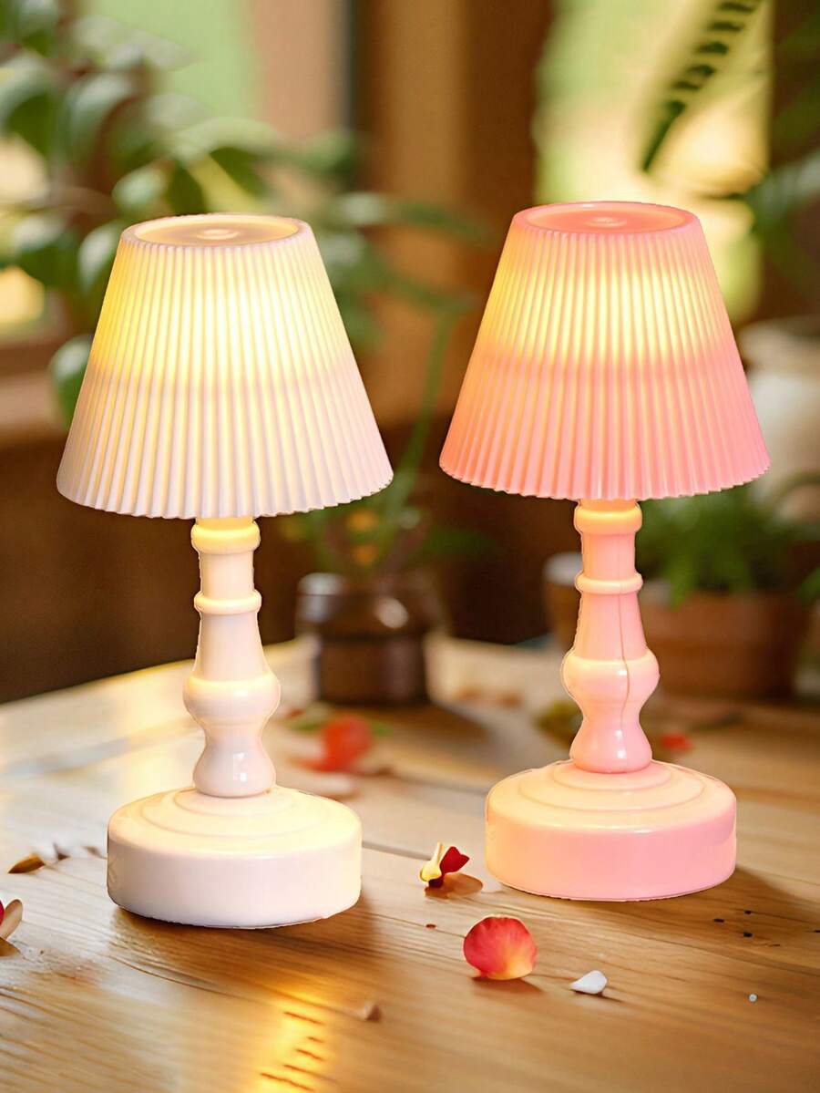 1pc Macaron Pleated Lampshade Mini Bedside Lamp, Soft LED Eye-Protection Night Light, Bedroom Sleep Light, Compact Portable Bedroom Atmosphere Lamp Decor, Sleep Companion, Room Decoration, Home Decor, Suitable For Desk, Dorm, Bedroom, Back To School Decor, Cute Gift