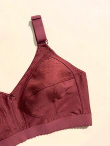 大尺碼極簡刺繡女款內衣，舒適無鋼圈，側乳支撐，防下垂，可調節肩帶，後扣式開合 - 紅色 - 查看 4
