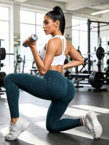 Women's Solid Color High Waist Seamless Sports Casual Yoga Pants Black Summer - Black - View 4