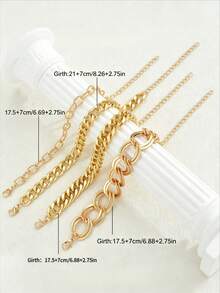 YUNCHUN 4pcs/Set Thick Chain Gold Layered Cuban Chain Set, Textured Paperclip Cuban Chain Fine Glitter Hollow Chain, Minimalist Versatile Metal Hand Jewelry - Gold - View 7