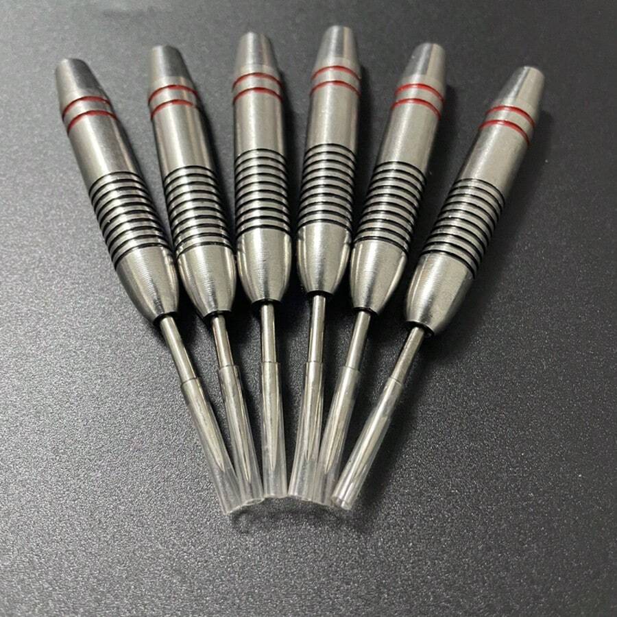 Easytoday 新款 6 件組 22g/0.78oz 黑紅條紋不鏽鋼飛鏢尖頭，鋼製尖頭飛鏢配件，適用於運動與娛樂