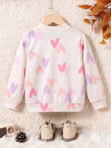 Young Girls Casual Sweet Versatile Cute Heart Print Stand Collar Long Sleeve Diagonal Pocket Zipper Jacket Top Autumn/Winter - Pink - View 3