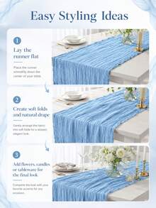 2/10 pièces Ensemble de chemins de table en gaze de fromage, chemins de table en gaze bohème transparente et froissée pour mariage, douche nuptiale, douche de bébé, fête d'anniversaire, décoration de centre de table de salle à manger, décoration rustique de ferme - bleu clair - Voir 6