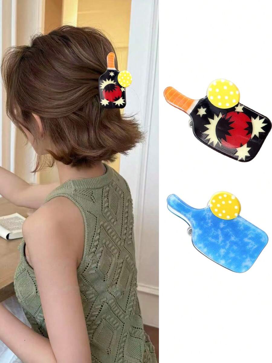 1件趣味乒乓球拍髮夾,可愛新穎側瀏海髮飾,適合女性 - 彩色 - 查看 1