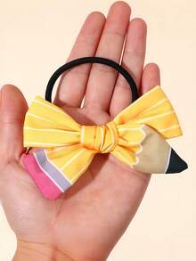 1 pieza Lazo de lápiz personalizado para el cabello, cuerda elástica de tela amarilla linda, accesorio para el cabello de vuelta a la escuela, uso diario, fiesta de estudiantes, regalo de cumpleaños, premio - Multicolor - Ver 8