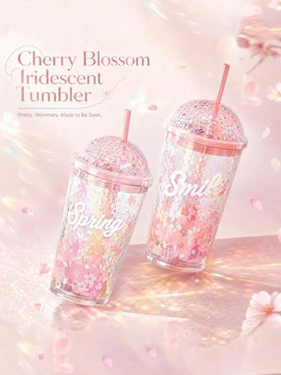 Taza de agua con diseño de flor de cerezo, taza de vidrio, taza reutilizable para jugo, taza de café helado con pajita y tapa, regalo perfecto para mujeres, amigas, hermanas, novias, regalo ideal para el Día de la Madre, cumpleaños y fiestas, hidratación de verano