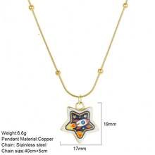 1pc Stainless Steel Chain Star Pendant Necklace, Sun Moon Star Oil Drop Exquisite Pendant Necklace, Flower Pattern Charm, Women's Fashion Jewelry, Vacation Accessory - Multicolor - View 21