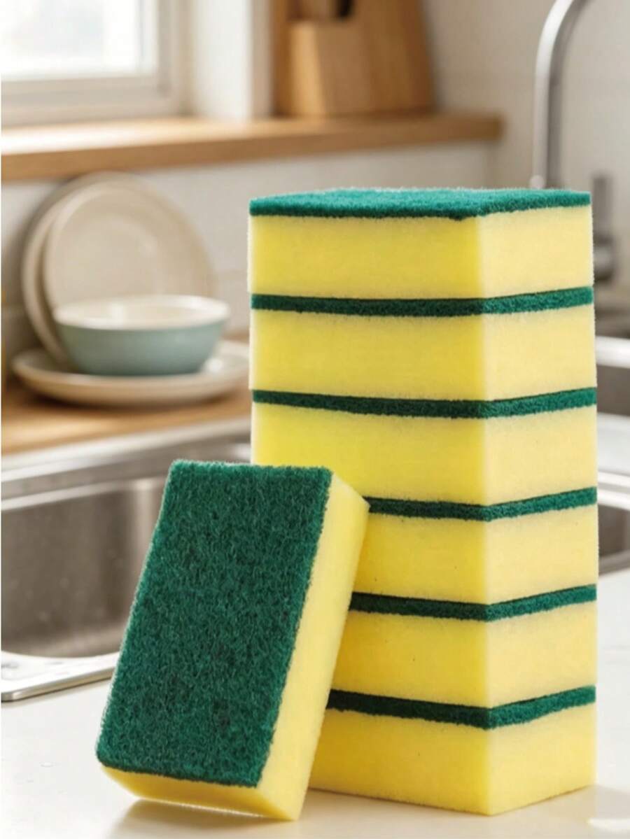 1/40pcs High Absorbent Double-Sided Sponge - Magic Rust Removal Pot Cleaning Brush | Kitchen Cleaning Tool, Suitable For Home Kitchen - Used For Dishwashing And Pot Scrubbing - As Well As Countertop Cleaning And Bathroom Scrubbing - A - View 1