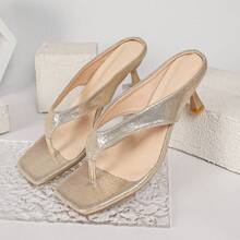 Women's Toe-Post Design Fashionable Daily Wear High Heel Sandals - Gold - View 12