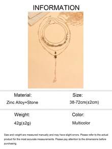 4pcs/Set Vintage Earth Tone Multi-Layer Necklace Set With Plain Chain, Flat Stone, Beaded Round Beads, Y-Shaped Pendant Chain Combination, Multi-Specification Brown Colorful Stone Decor, Women's Neck Jewelry Suitable For Holiday, Party, Beach, Casual, Travel, Desert, Short Trip, Daily Minimalist Outfit, Stone Shape, Size And Color Depth Are Random - Multicolor - View 5