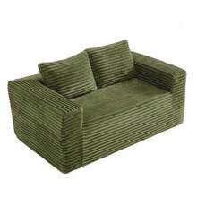 Deep 2-Seater Sofa Without Frame, No Assembly Required, Made Of Foam, Upholstered In Soft Corduroy, Modern Sofa For Small Space Apartment, Bedroom, Office (Grey) - Green - View 5