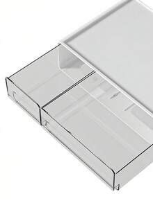 1 pieza Caja de almacenamiento de escritorio de plástico apilable de gran capacidad, rectangular minimalista de color blanco puro con cajón transparente, organizador de artículos de papelería para estudiantes, organizador de escritorio para la vuelta a la escuela - Blanco - Ver 6