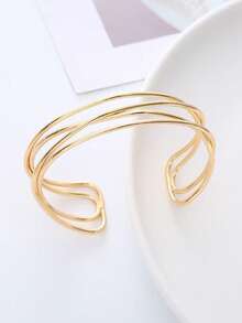 Women's Alloy Geometric Hollow Multi-Line Niche Bracelet, Punk Style, Open Adjustable, 2026 Fashion Jewelry New Arrival - Gold - View 3